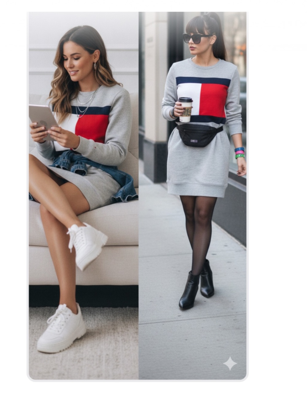 Tommy Hilfiger Rare Flag Logo Sweatshirt Mini Dress Size M Classic Americana